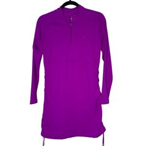 Coolibar Womens Lawai Ruche Swim Dress Sz M UPF 50+ Stretch High Coverage Beach